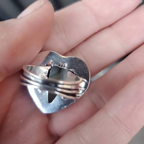 New Heart Shaped Tree Agate 925 Silver Ring. - Picture 7 of 16